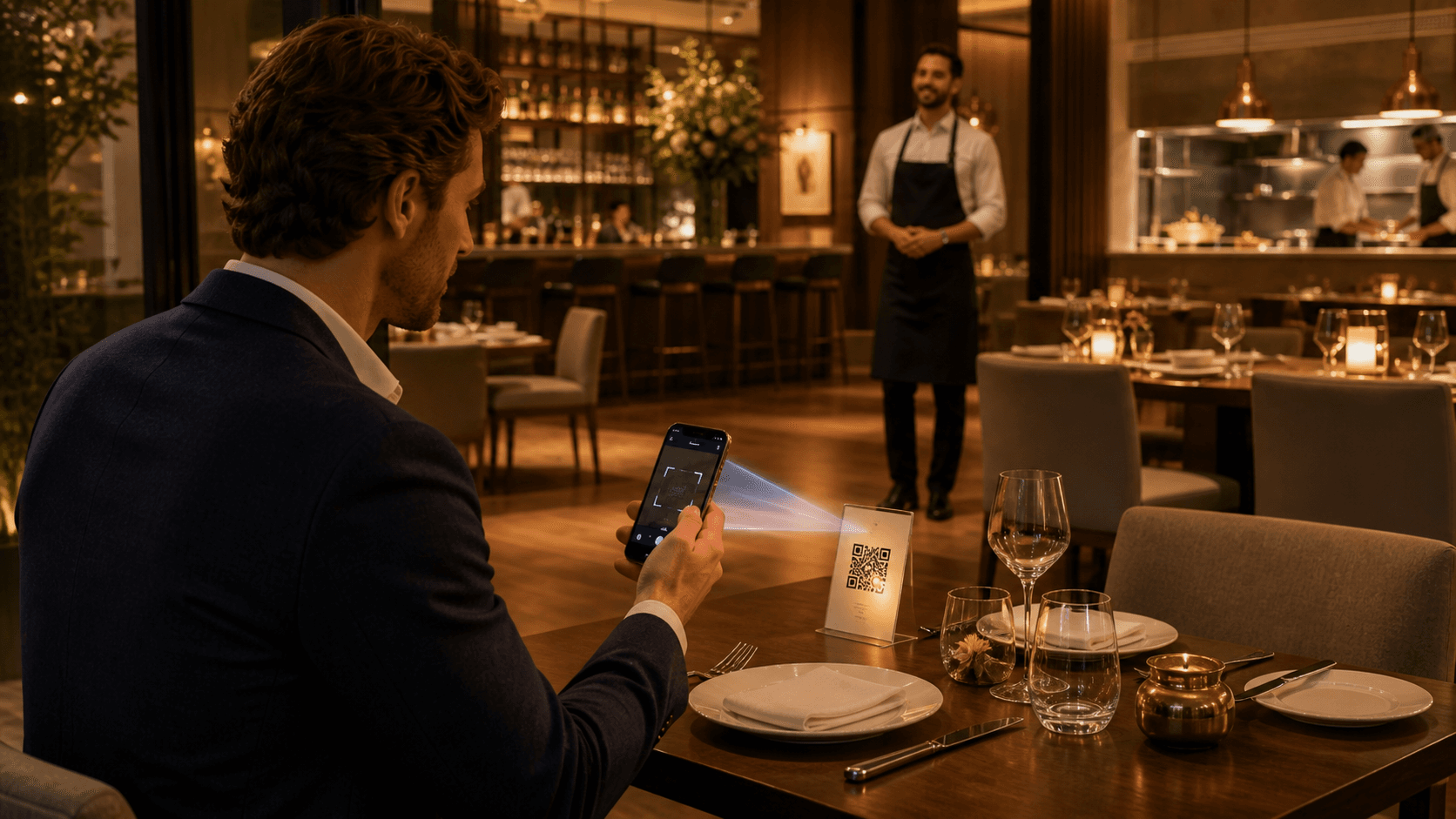 Un client scanne le QR Code TAVUN installé sur sa table