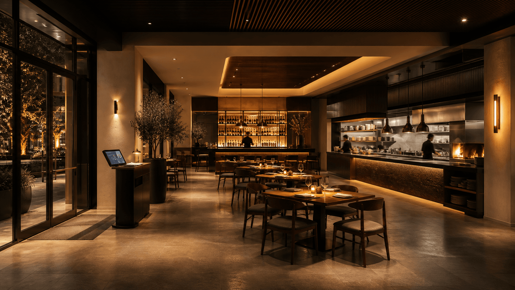Des clients et un serveur dans un restaurant équipé de TAVUN